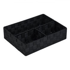 Coș de Depozitare, Model Ratan, 3 Compartimente, Dimensiuni 32x25x8 cm, Culoare Negru