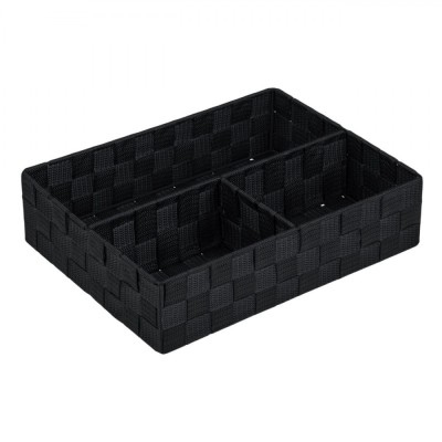 Coș de Depozitare, Model Ratan, 3 Compartimente, Dimensiuni 32x25x8 cm, Culoare Negru foto