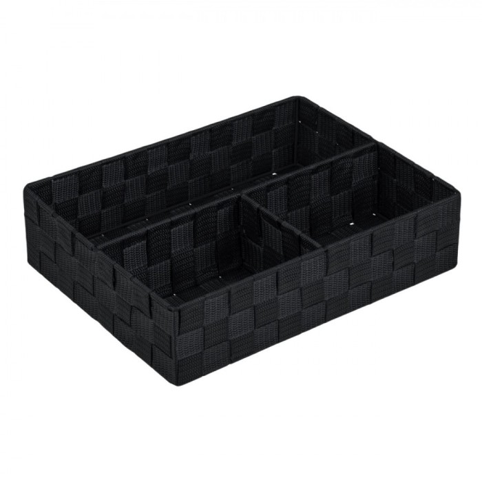 Coș de Depozitare, Model Ratan, 3 Compartimente, Dimensiuni 32x25x8 cm, Culoare Negru