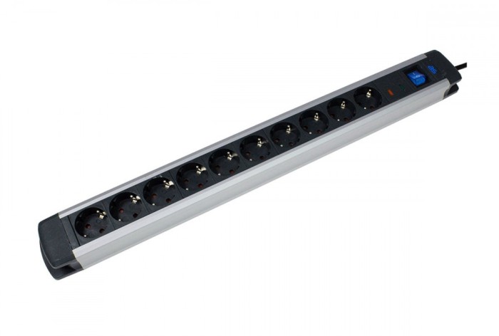 Prelungitor 1.5m cablu H05VV-F 3G1.5 cu 10 prize schuko intrerupator si protectie supratensiune max 3500W IP20