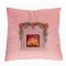 Perna Decorativa cu tematica de Craciun, Semineu, 40x40 cm, Roz, Husa Detasabila, Burduf
