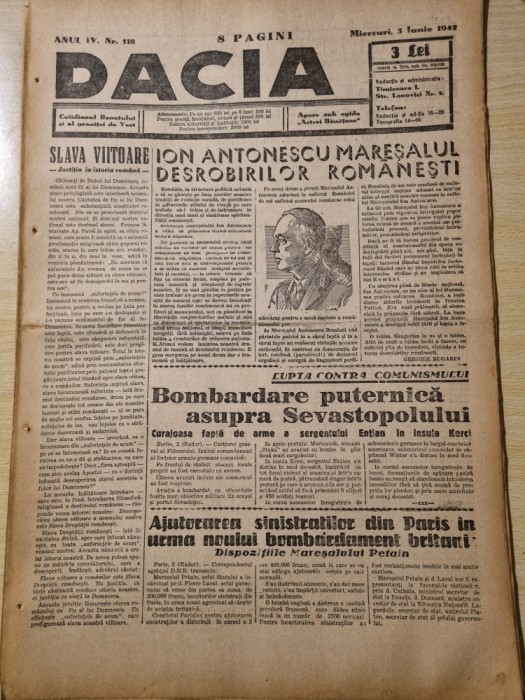 dacia 3 iunie 1942-al 2-lea razboi mondial,maresalul antonescu,ripensia