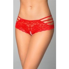 Chilotei sexy din dantela florala cu decupaj in zona intima Shorts 2478, red -