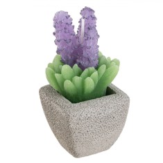 Lum&acirc;nare Decorativă 3D, Model Lavandă și Frunze, Parafină, Mov și Verde, Ghiveci Gri, 6x6x12cm