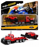 MAISTO DESIGN ELITE TRANSPORT SET CAMION CU RAMPA MACK B 61 FLATBED 1953 SI MASINUTA FORD F150 RAPTOR 2021 SCARA 1 LA 64