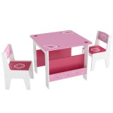 AIYAPLAY Set de masă cu 2 scaune pentru copii 3-8 ani, cu raft &icirc;n lemn MDF cu motive de inimi, Roz | Aosom Romania