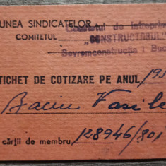 Tichet de cotizare pe anul 1953, Uniunea Sindicatelor
