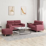 vidaXL Set canapea cu perne, 3 piese, roșu vin, material textil