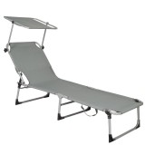 Sezlong pliabil cu parasolar, 188x57x38cm, sarcina 120kg, gri Household NewTrend