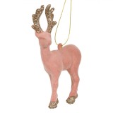 Ornament Crăciun, Cerb, 13 cm, Roz, Catifea, Glitter Bej, Oem