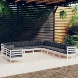 Gossi set mobilier gradina cu perne, 11 piese, alb, lemn masiv de pin