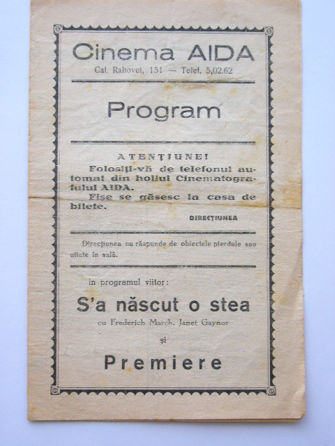 M3 C18 - Program cinematograf - Cinema Aida - anii 1930
