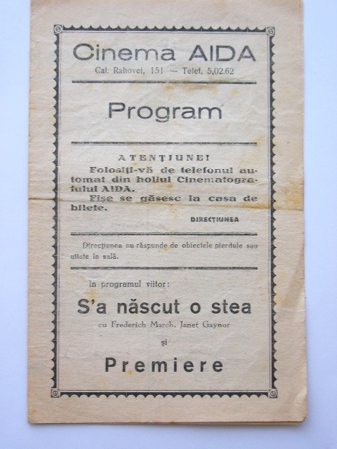 QW13 - Program cinematograf - Cinema Aida - anii 1930