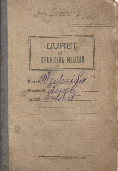 A3626N Livret de serviciul militar, Regimentul 1 Jandarmi, 1920