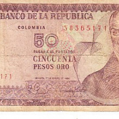 M1 - Bancnota foarte veche - Columbia - 50 pesos oro - 1980