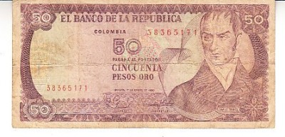 B11 - Bancnota foarte veche - Columbia - 50 pesos oro - 1980 foto