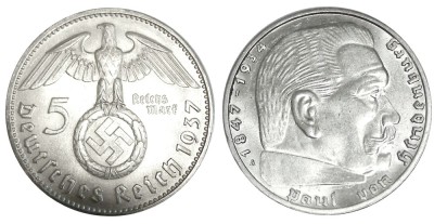 q599 GERMANIA NAZISTA 5 MARCI REICHS MARK 1937 A ARGINT EF foto