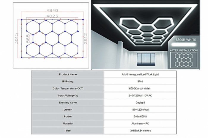 Sistem de Iluminare Plafon Hexagon / HoneyComb 4.02 x 2.91 m Performance AutoTuning