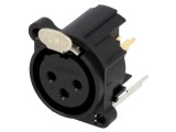 Conector XLR mamă, 3 pini, 6A, montare THT, aurit
