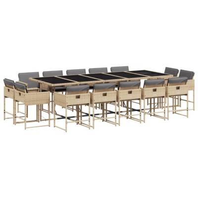 Set mobilier gradina cu perne, 15 piese, bej combinat poliratan foto