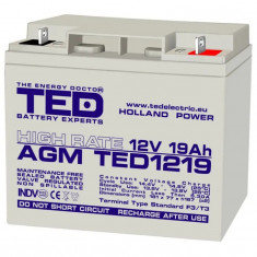 Acumulator 12V, TED Electric, High Rate, Dimensiuni 181 x 76 x 167 mm, Baterie 12V 19Ah
