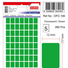 Etichete Autoadezive Color, 12 X 17 Mm, 280 Buc/set, Tanex - Verde Fluorescent