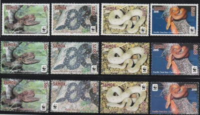 Samoa 2015 - Fauna , WWF , Reptile , serpi , serie 12 valpri dantelate , MNH , Mi.1218-1229 foto