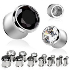 Tunel din o?el, in forma de ?a, cu zircon - La?ime: 3 mm, Culoare Piercing: Negru - K foto