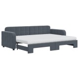 Cumpara ieftin Pat de zi cu extensie si saltele gri inchis 80x200 cm catifea