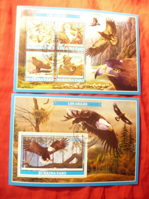 2 Blocuri Burkina Faso 2019 Fauna - Pasari - Vulturi