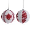 Globuri Craciun Inart, Set 2 Buc, 10cm, Alb-Rosu, Decoratiuni Brad, Ornament Craciun, Globuri Festive