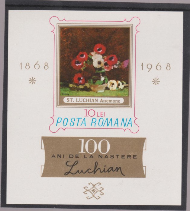 ROMANIA 1968 Centenarul nasterii pictorului Luchian - Colita nedant. LP.670