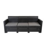 Canapea de gradina Leziter Nero, 3 locuri, efect ratan, grafit