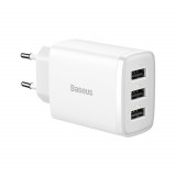 &Icirc;ncărcător de rețea compact 3x USB 17W alb CCXJ020102 Baseus