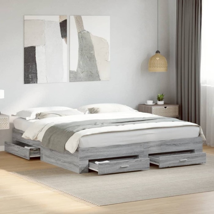 vidaXL Cadru de pat cu sertare gri sonoma 180x200 cm lemn prelucrat 3280368