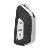 Husa Cheie Auto VW Golf 8, SmartKey, Tpu, Aspect Piele, Gri AutoProtect KeyCars