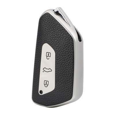 Husa Cheie Auto VW Golf 8, SmartKey, Tpu, Aspect Piele, Gri foto