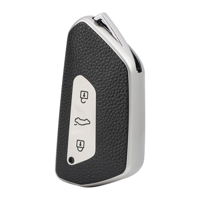 Husa Cheie Auto VW Golf 8, SmartKey, Tpu, Aspect Piele, Gri