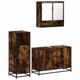 Cumpara ieftin Set mobilier de baie, 3 piese, stejar fumuriu, lemn prelucrat