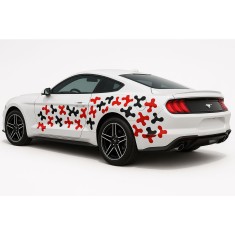 Stickere auto paint stains, set 2 bucati, 97x47 cm, design tuning in 2 culori, negru si rosu, folie oracal exterior autoadeziva