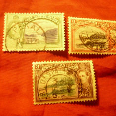 3 Timbre Trinidad Tobago colonie britanica 1938 George VI ,motive locale ,stamp.