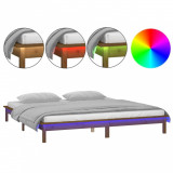 Cadru de pat cu LED, maro miere, 140x200 cm, lemn masiv