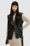 AllSaints vesta din piele BILLIE GILET femei, culoarea negru, de tranzitie, WL585Z