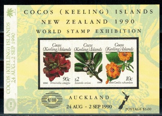 Cocos (Keeling) Islands 1990 - Flori, bloc timbre autocolant, ne