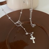 Colier tip Rozariu din Argint cu Medalion Fecioara Maria si Cruce Stilata