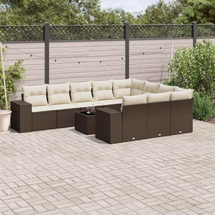 vidaXL Set canapele de grădină cu perne, 11 piese, maro, poliratan 3223102