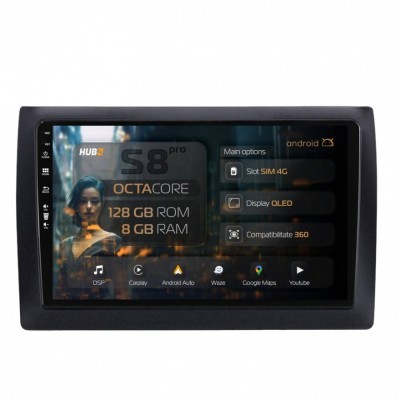 Navigatie Fiat Stilo 8GB RAM Android 13 Octacore Slot Sim 4G DSP GPS Wi-FI Carplay Android Auto USB Bluetooth Waze Touchscreen 9 Inch foto