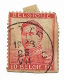 Belgia - Regele Albert I - Un nasture la uniforma, 1912-1914 - 10 C, obliterat
