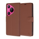Husa pentru Huawei Pura 70, Techsuit, Leather Folio, Maro