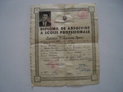 Diploma de absolvire a scolii profesionale, electrician, 1967 foto